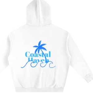 🌊 Classic White – Coastal Haven Palm & Wave Edition Hoodie